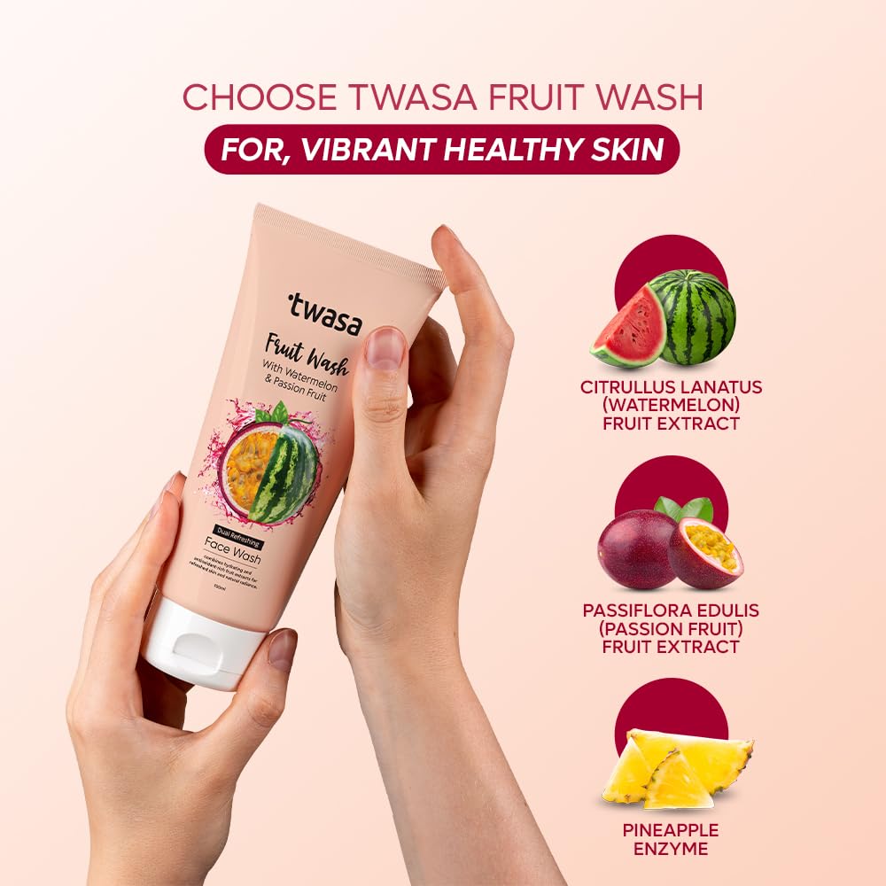 Twasa Watermelon & Passion Fruit Face Wash For Skin Barrier Repair, Hydrating & Brightening with Ceramide & Peptides | Anti-Ageing Face Wash For Glowing Skin | For Men & Women - 100 ml