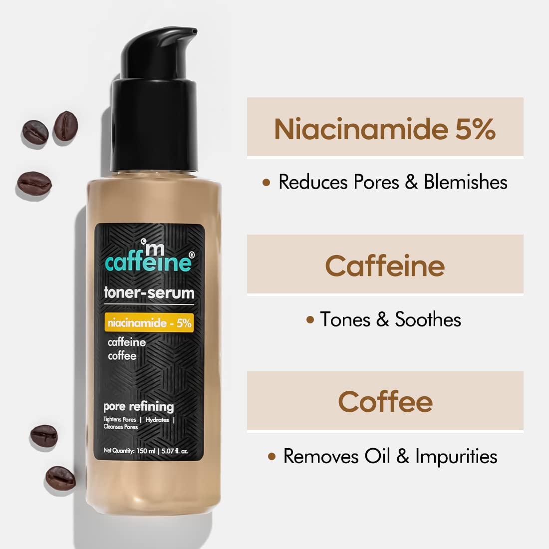 mcaffeine 5% Niacinamide 2 In 1 Toner-Serum With Coffee For Pore Refining|Fades Blemishes, Tightens & Cleanses Pores|24 Hrs Hydration|Lightweight Face Toner For Women & Men - 150 Ml, Pack of 1
