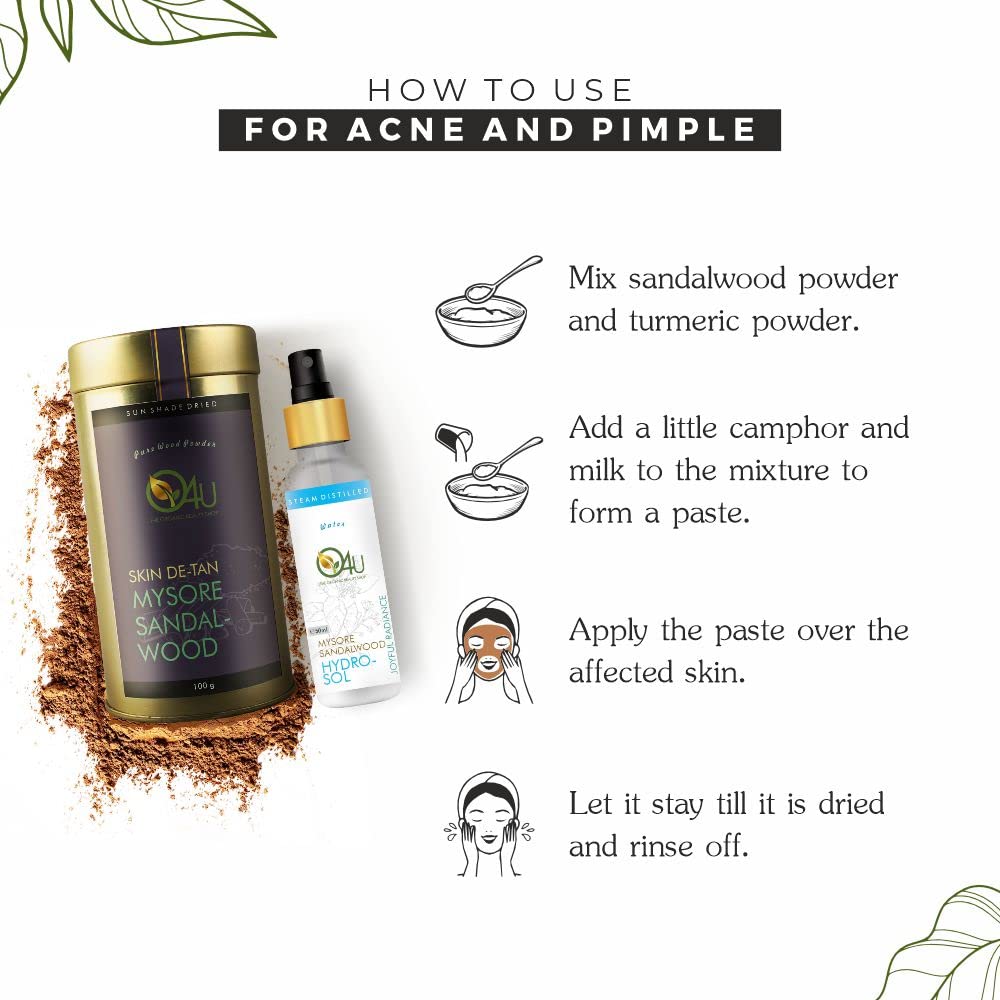 O4U - Mysore Sandalwood Powder And Sandalwood Water for- De Tan, Glowing Skin, Oil Control, Fades Acne Scars - 150gm