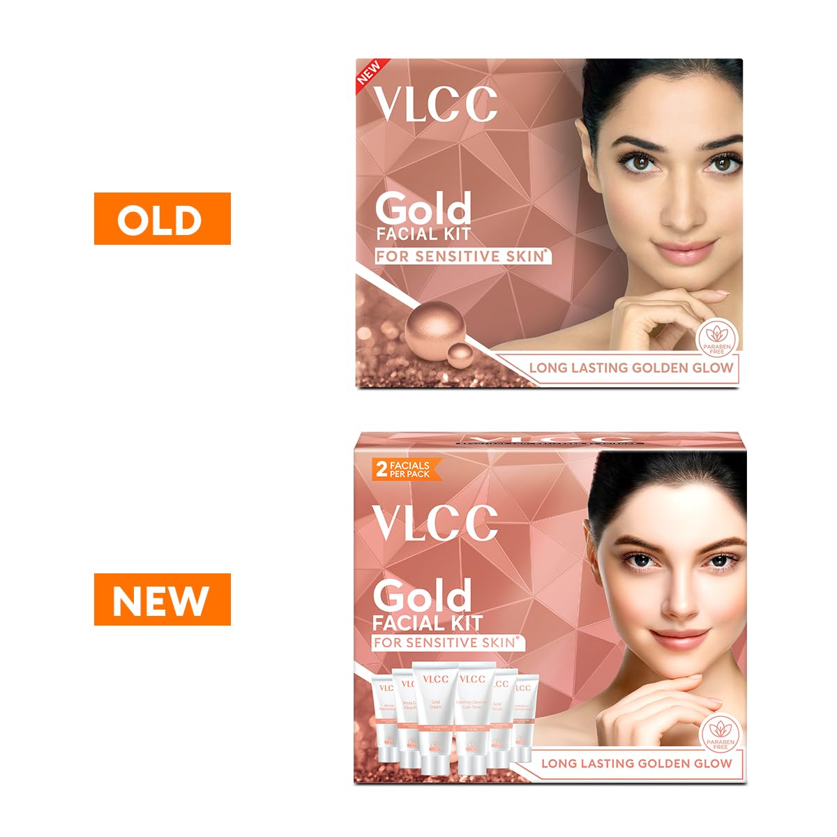 VLCC Gold Facial Kit for Sensitive Skin - 60g | Alcohol & Paraben Free | Enriched with 24K Gold, Hyaluronic Acid & Vitamin C | Safe & Gentle for Sensitive Skin