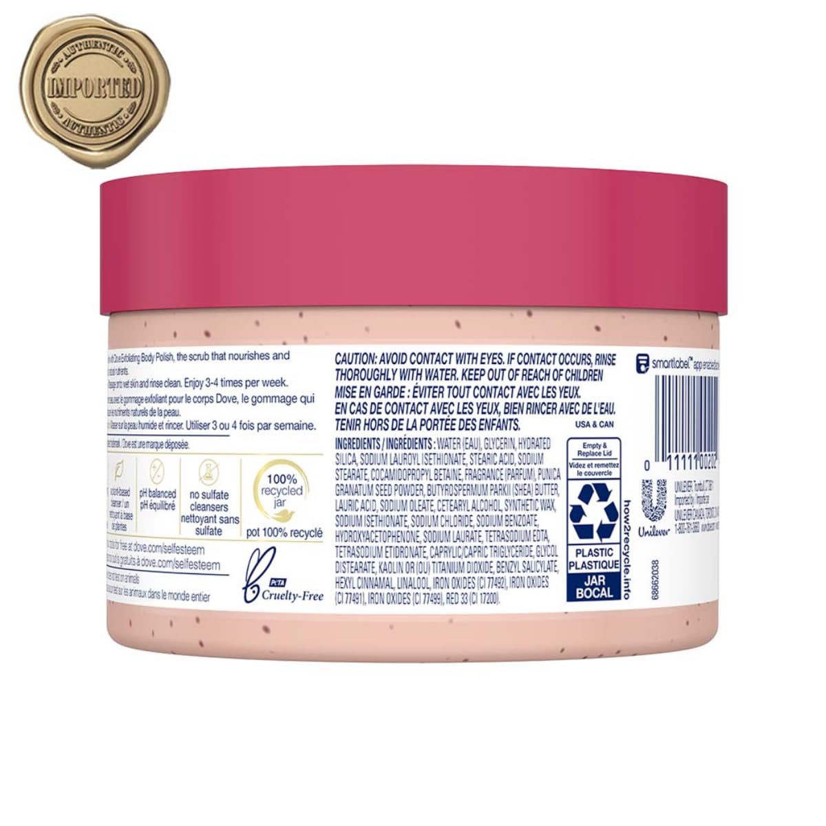 Dove Body Polish Exfoliating Scrub, Moisturizing Shea Butter and Pomegranate Seeds | Nourishes & Conditions Soft Skin | Sulphate Free, 298gm.