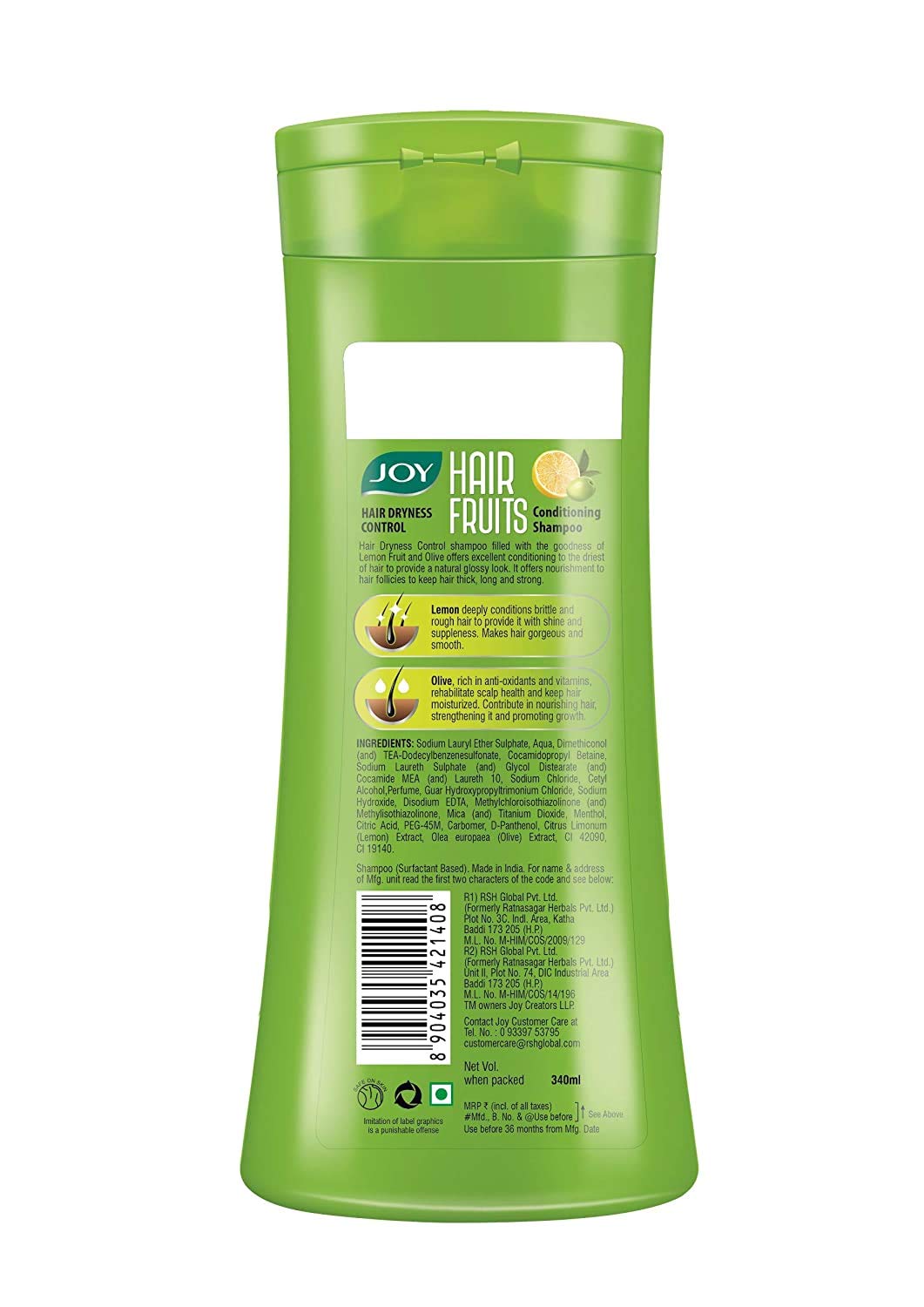 Joy Hair Fruits Hair Dryness Control Conditioning Shampoo Enriched with Lemon & Olives, 340 ml