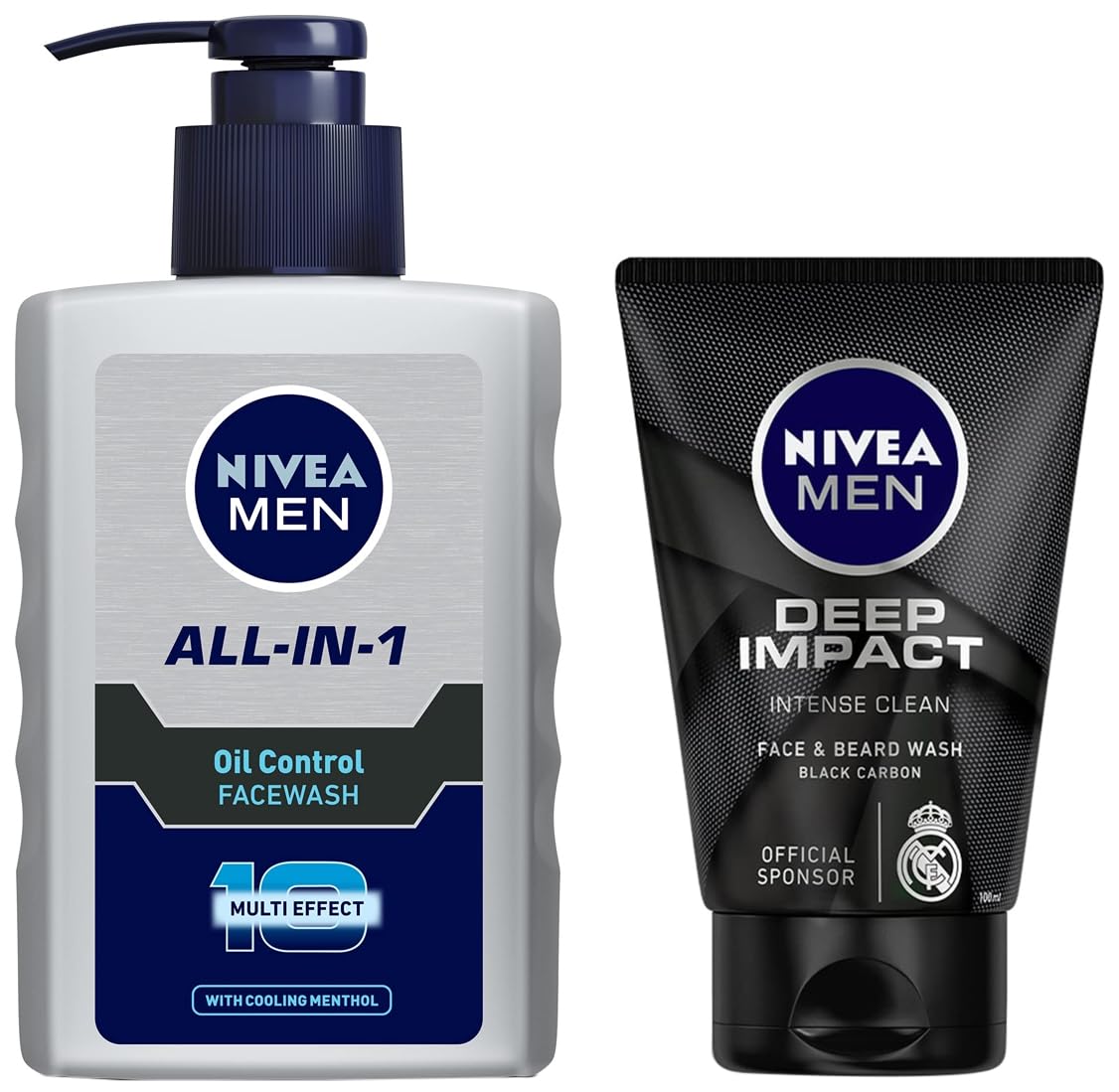 Nivea Men Face Wash, Deep Impact Intense Clean, 100g & Men Face Wash, Oil Control, 10x Vitamin C, 150ml