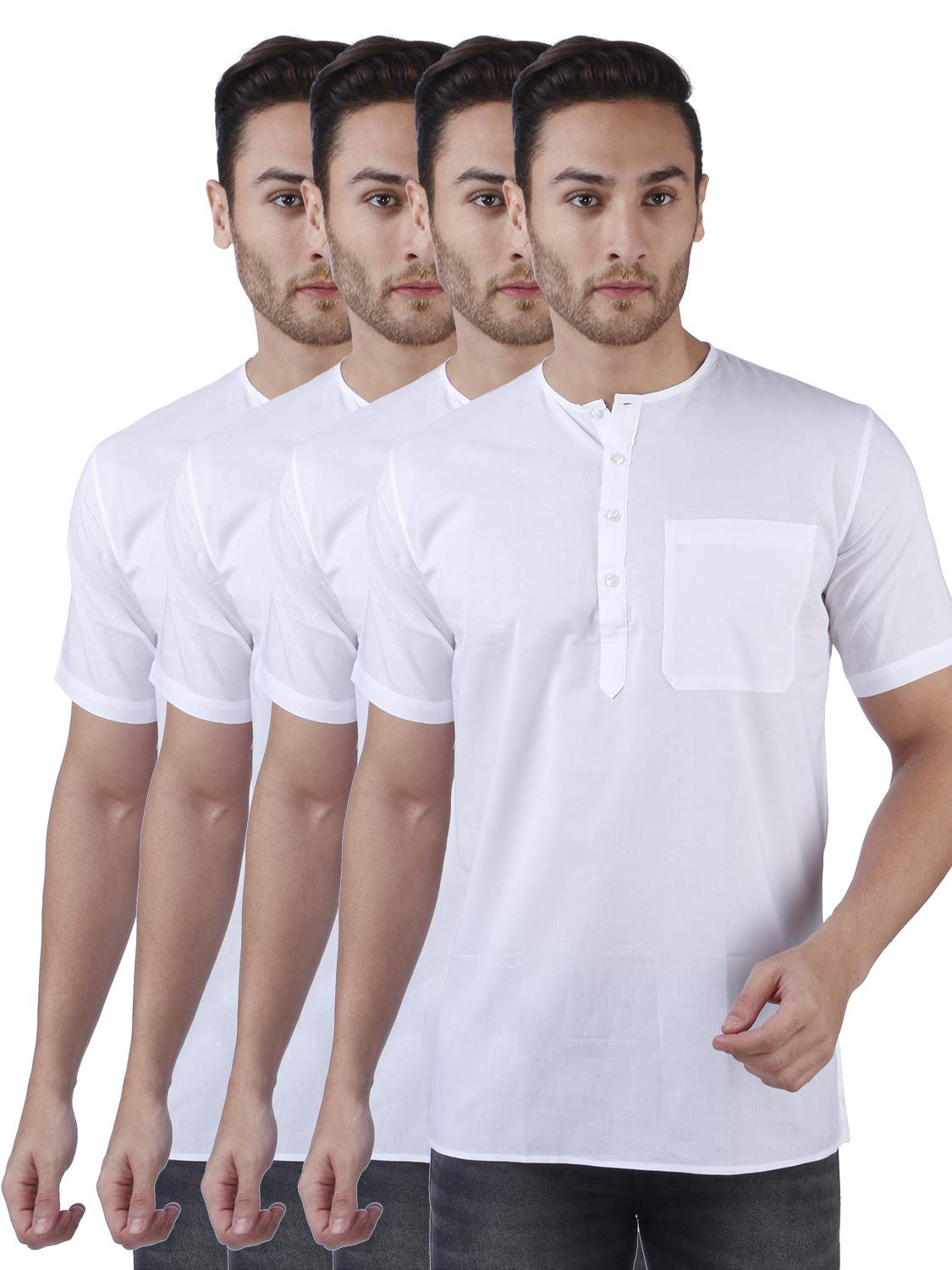 Rajubhai Hargovindas Men's  White Fine Cotton Short Kurta | Pack of 4 |