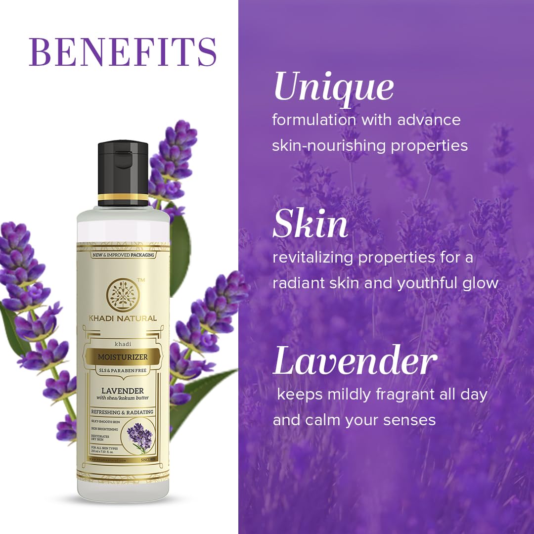KHADI NATURAL Lavender Herbal Moisturizer With Shea/Kokum Butter| Body Lotion| SLS and Paraben Free| 210 ml