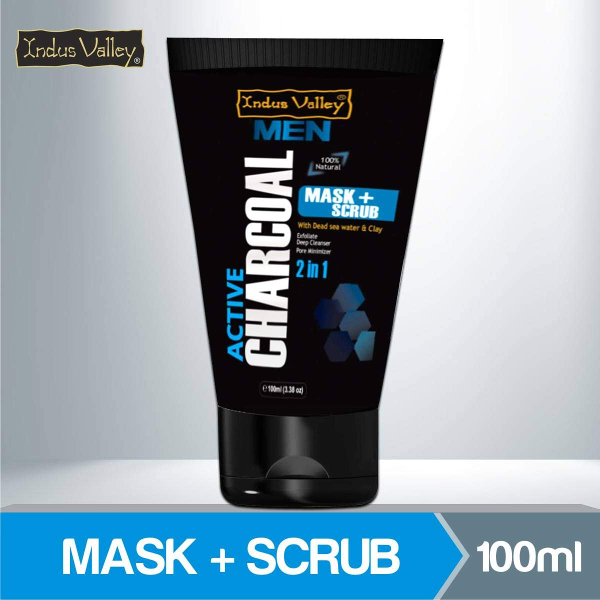 INDUS VALLEY Men 100% Natural 2 in 1 Active Charcoal Face Mask and Scrub With Dead Sea Water & Clay - (100ml)