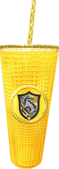 Spoontiques - Harry Potter Diamond Tumbler - Textured Cup with Straw - Double Wall Insulated and BPA Free - 20 oz - Hufflepuff Diamond Cup