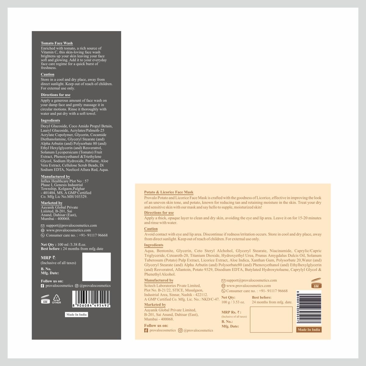 PROVALO Skin Brightening And Moisture Awakening Face Wash - Combo - 200ML | Potato & Licorice Face Mask Duo Combo For Dry & Sensitive Skin Men