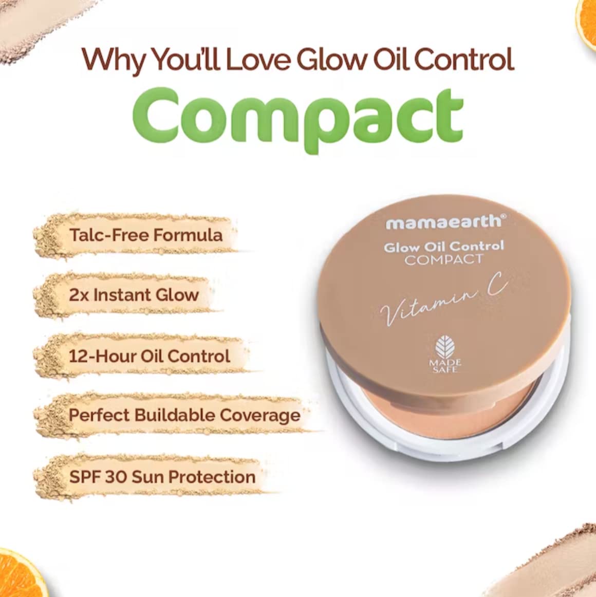 Mamaearth Glow Oil Control Matte Compact Spf 30 With Vitamin C & Turmeric For 2X Instant Glow For Normal Skin - 9 G (Ivory Glow), Brown