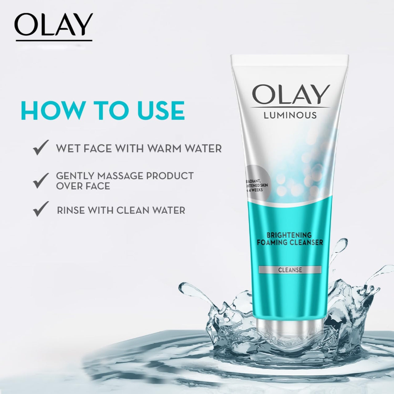 Olay Luminous Brightening Foaming Cleanser | Face Wash | Clear and Even Skin | With Glycerin | Normal, Oily, Dry, Combination Skin | 100g