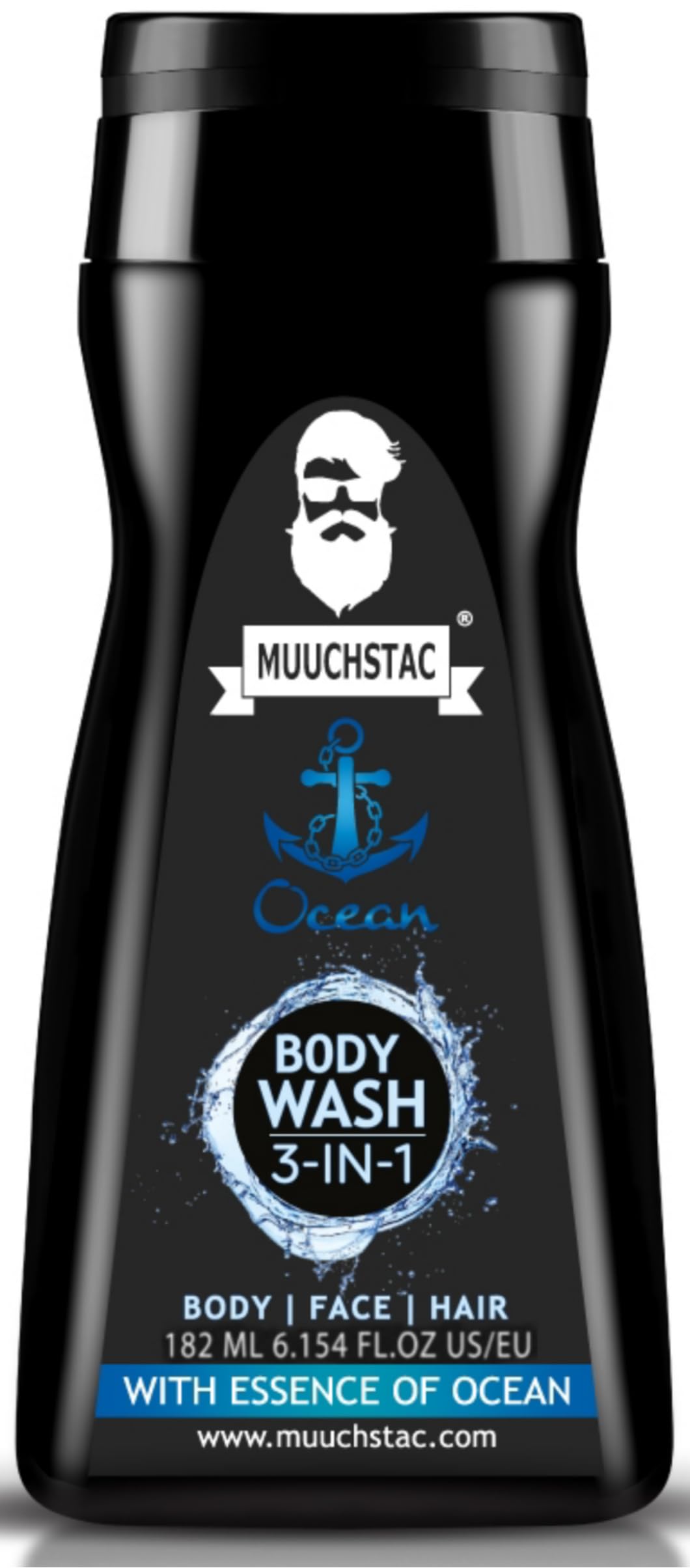 Muuchstac Ocean 3-in-1 Body Wash for Men | Clear Skin, Controls Sweat, Fights Body Acne & Bad Odour, Shower Gel for Long-Lasting Fresh | 182 ml