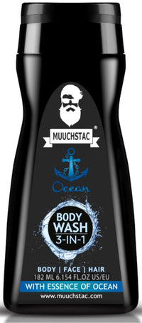 Muuchstac Ocean 3-in-1 Body Wash for Men | Clear Skin, Controls Sweat, Fights Body Acne & Bad Odour, Shower Gel for Long-Lasting Fresh | 182 ml