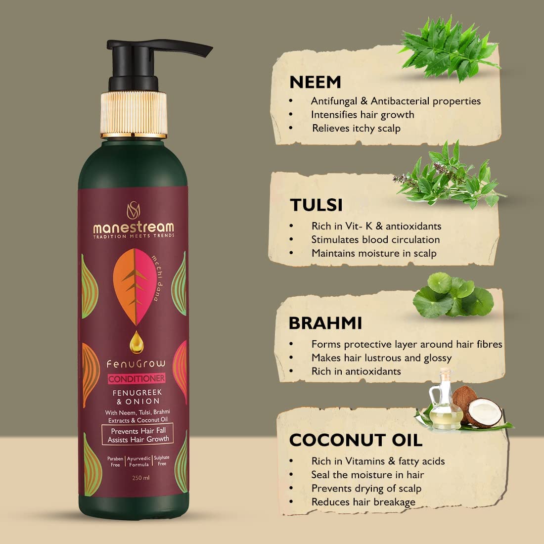 Manestream Fenugrow Hairfall Control Conditioner for Men & Women, Ayurvedic Natural Treatment with Fenugreek & Onion for Hair Loss & Gives Strength, 250 ml