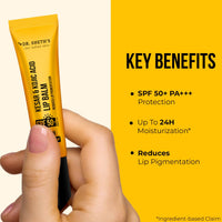Dr Sheth's Kesar & Kojic Acid Lip Balm | Reduces Lip Pigmentation | SPF 50+ PA+++| 24H Moisturization|Non Sticky | Lightweight | For Dark, Dry, Flaky Lips | Natural Oils & Butters | All Genders | 10g