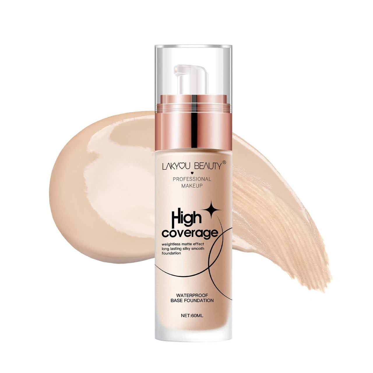 Lakyou Beauty High Coverage Foundation | Lightweight Waterproof Base Makeup | Weightless Matte Effect | Long-Lasting Silky Smooth Finish | 60ml (03(Natural Beige), 60ml)