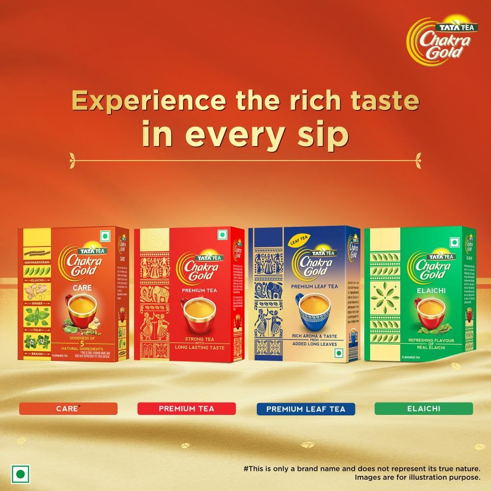 Tata Tea Chakra Gold Care | Goodness Of Five Natural Ingredients | Brahmi, Ginger, Tulsi, Elaichi & Adhimadhuram | Flavoured Black Tea | Powder, 500 Grams