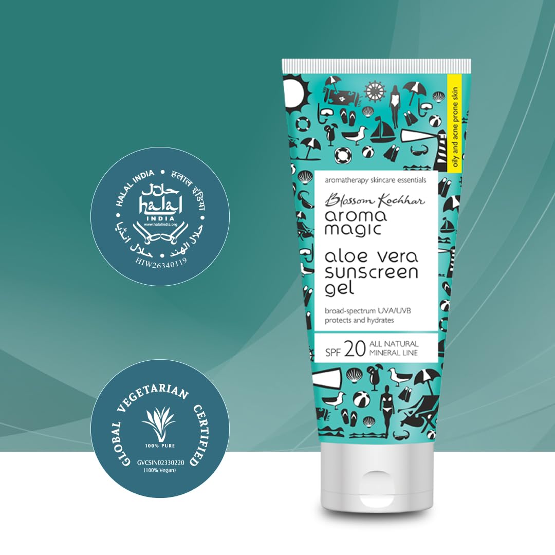 Aroma Magic Aloe Vera Sunscreen Gel With Broad Spectrum Protection UVA/UVB |SPF 20 |For Oily & Acne Prone Skin | 100 ml