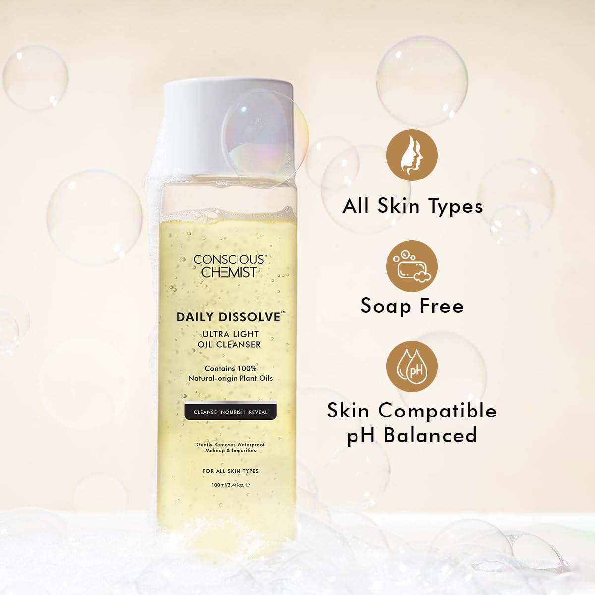 Conscious Chemist Cleanser | 130ml | Face Wash, Cleanser for Oily Skin, Makeup Remover, For Men & Women with SPF & Impurities For Soft & Glowing Skin, Natural Oil - Daily Dissolve (Pack of 2)