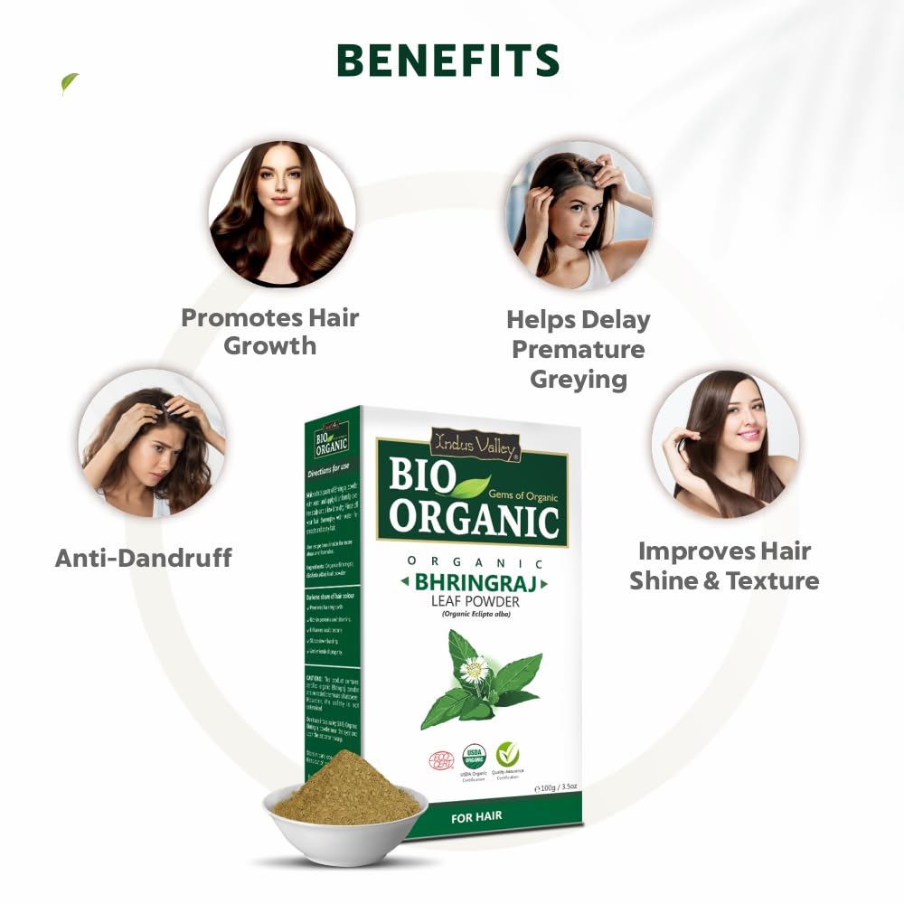INDUS VALLEY Organic Bhringraj Powder | Eclipta Alba For Hair, 100G,Multi