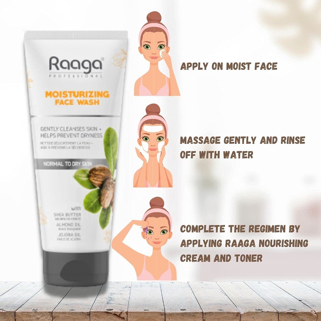 Raaga Professional Moisturizing Facewash, with Shea Butter, Jojoba and Almond Oil, 80ml, Gently Cleanses Skin, Removes dirt and impurities, for Normal to Dry Skin