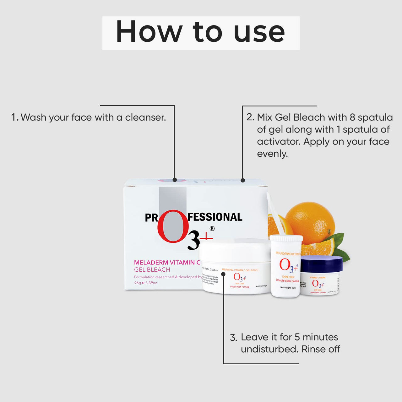 O3+ Meladerm Vitamin C Gel Bleach 96g for Skin Brightening Dull Skin | TAN Removal for Face, Suitable for Men & Women