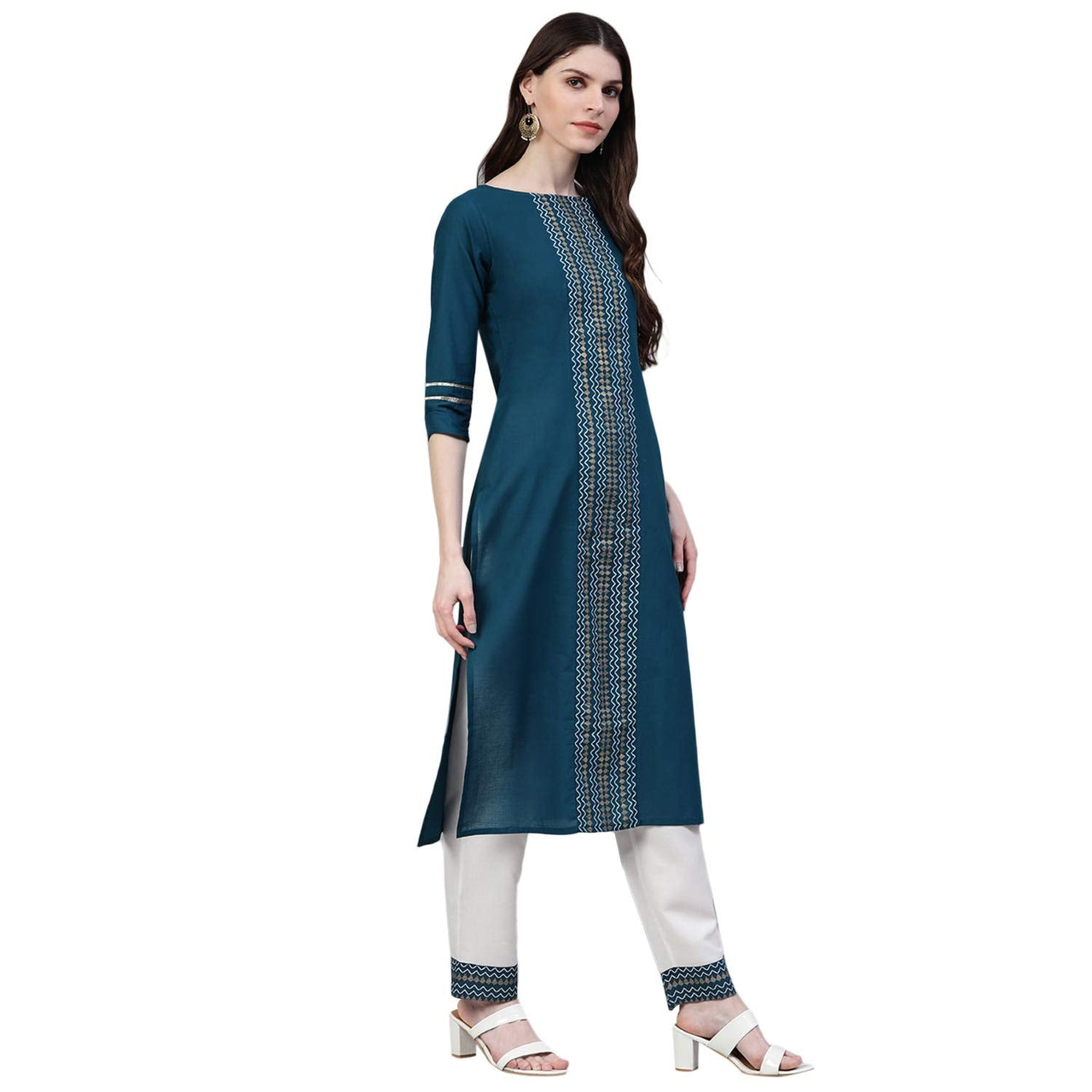 Stylum Women's  Printed Cotton Straight Kurta Pant Dupatta Set