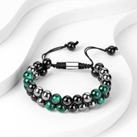 Triple Protection Bracelet 8MM Green Tiger Eye Black Onyx Hematite Stone Bracelet Healing Crystal Natural Stone Bracelet for Men Women Bring Prosperity Luck (8mm Green Tiger Eye/Black Onyx/Hematite) 8mm Green Tiger Eye/Black Onyx/Hematite