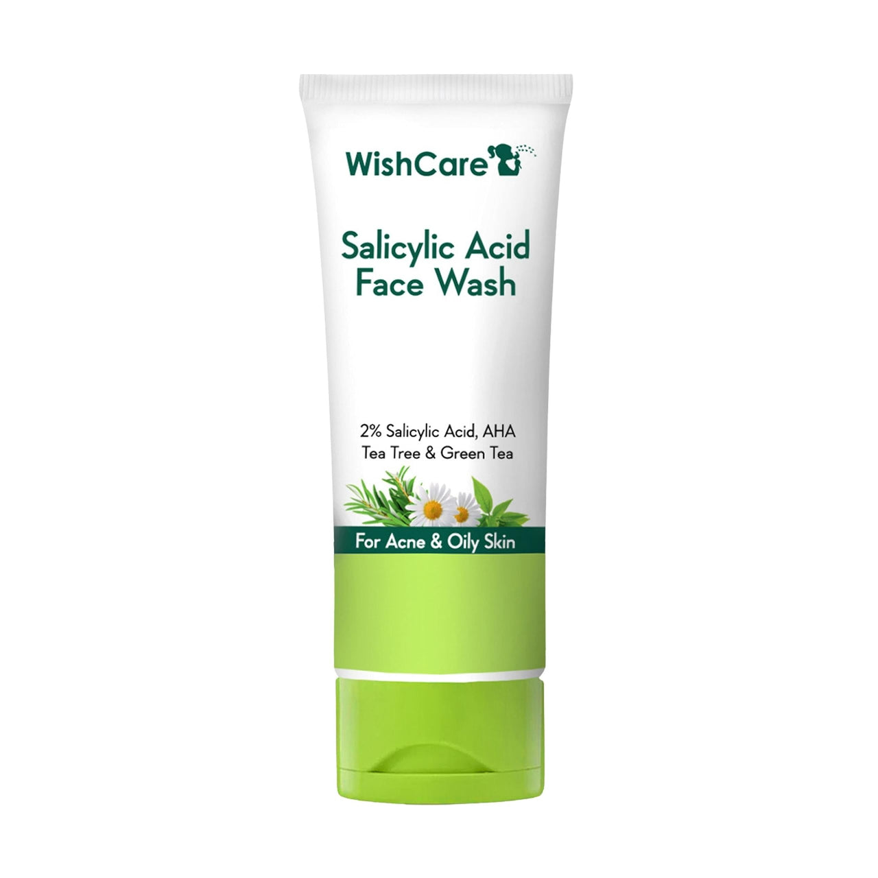 WishCare 2% Salicylic Acid Face Wash for Women & Men with AHA, GreenTea, Chamomile & TeaTree - Face Wash for Oily Skin & Acne Prone Skin 100ml
