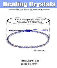 Jewever Gemstone Foot Anklet Bracelet for Women Beaded Stone Healing Energy Crystal Beach Foot Jewelry Adjustable(8.5-10 Inches) moonstone