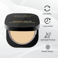Lakyou Beauty Primer + Matte Compact Powder Foundation 15g, Shade-02 (Soft Ivory) | All-in-One Primer & Foundation | Lightweight Matte Finish | Long-Lasting | Oil-Control