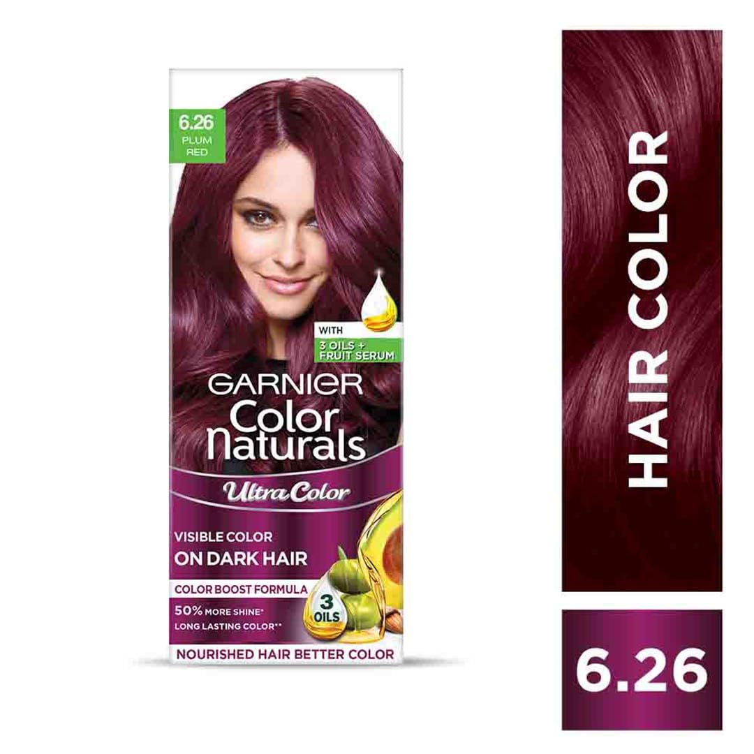 Garnier, Hair Colouring Creme, Long-lasting Colour, Smoothness & Shine, Color Naturals, Shade: 6.26 Plum Red, 55ml + 50g