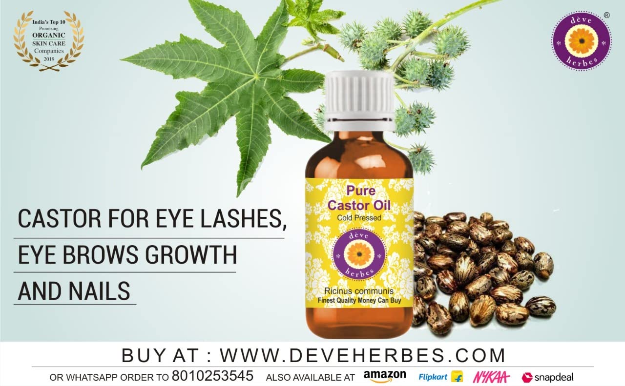 Deve Herbes Pure Castor Oil (Ricinus communis) with Glass Dropper | Cold Pressed | Natural | Undiluted | For Diluting Essential Oils | For Hair, Skin & Massage | Men & Women | 50ml
