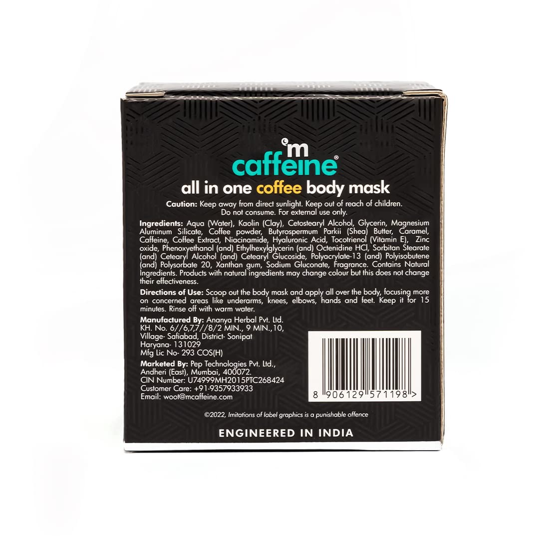 mCaffeine Coffee Body Scrub Mask with Niacinamide for Tan Removal & Depigmentation | Reduces Dark Skin Patches, Nourishes & Hydrates | De-Tan Body Mask for Women & Men | Natural & 100% Vegan