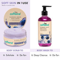 mCaffeine Blueberry Blast Detan & Cleanse Duo for Glowing Skin| Deep Cleanses, Exfoliates, Nourishes| Blueberry Body Wash - 300ml & Bluberry Scrub - 175 g | Fruity Blueberry Aroma for Men & Women