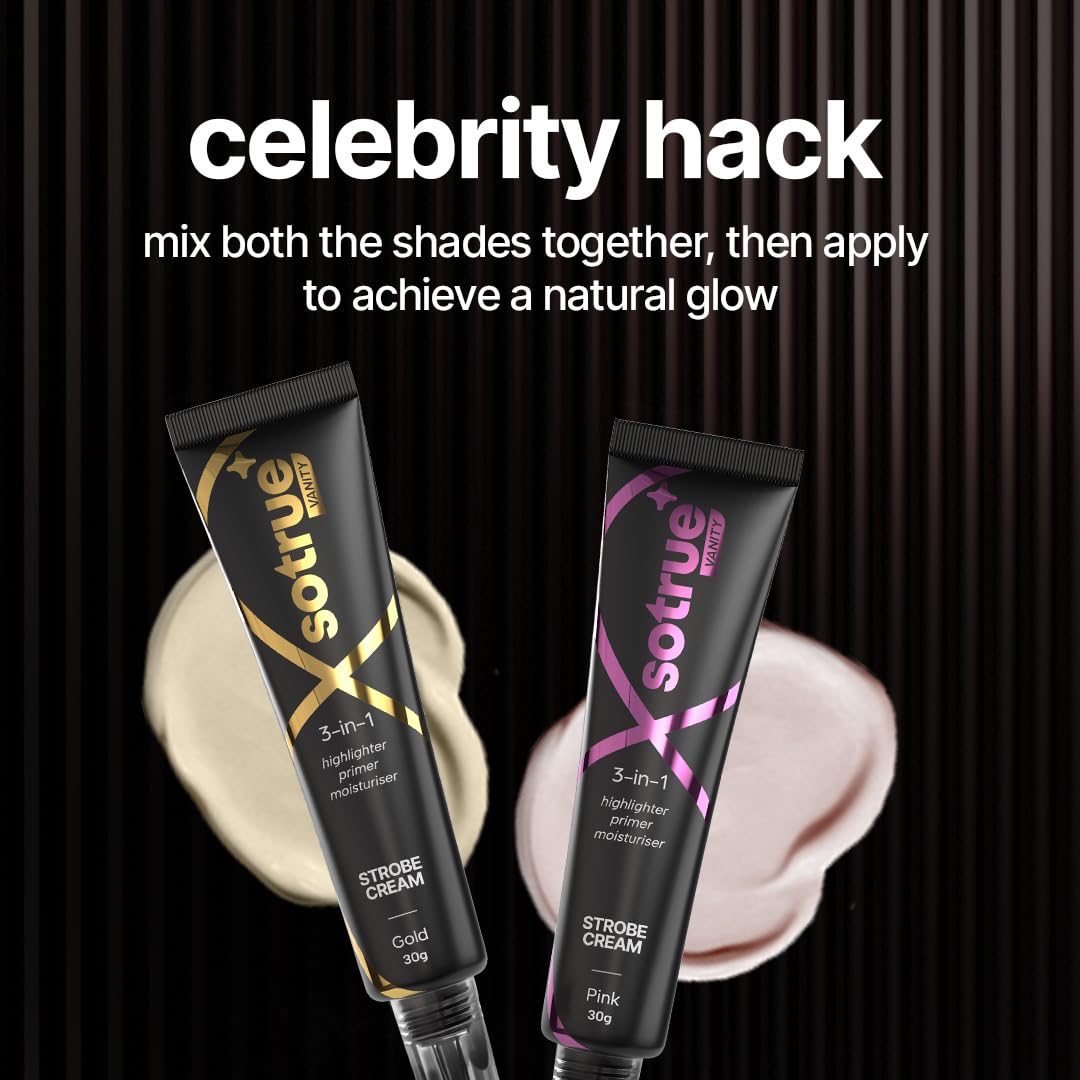 Sotrue Strobe Cream Combo Pack of 2, Gold and Pink - 30gm Each | Primer + Highlighter + Moisturizer | Intense Hydration | Flawless Radiant Dewy Skin | Illuminating & Glowing Makeup Base