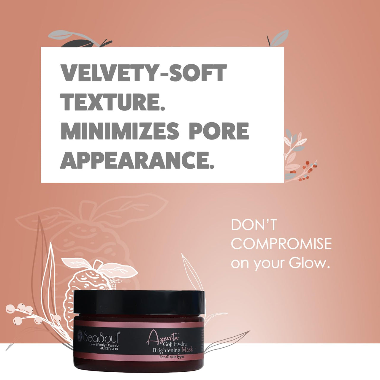 SeaSoul Goji Hydra Brightening Face Mask Enriched with Hyaluronic Acid, Azelaic, Glutathione & Goji Berries for Skin Cleansing, Hydrating & Lightening Ideal for Dull & Dehydrated Skin (100 g)