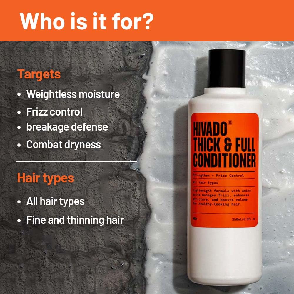 Hivado Thick and Full Conditioner for Men| Lightweight Volumizing, Black oats, Rosemary, Jojoba oil & hydrolysed silk protein, For Healthier looking hair, Sulfate Parabens Free (for men) 250 ml