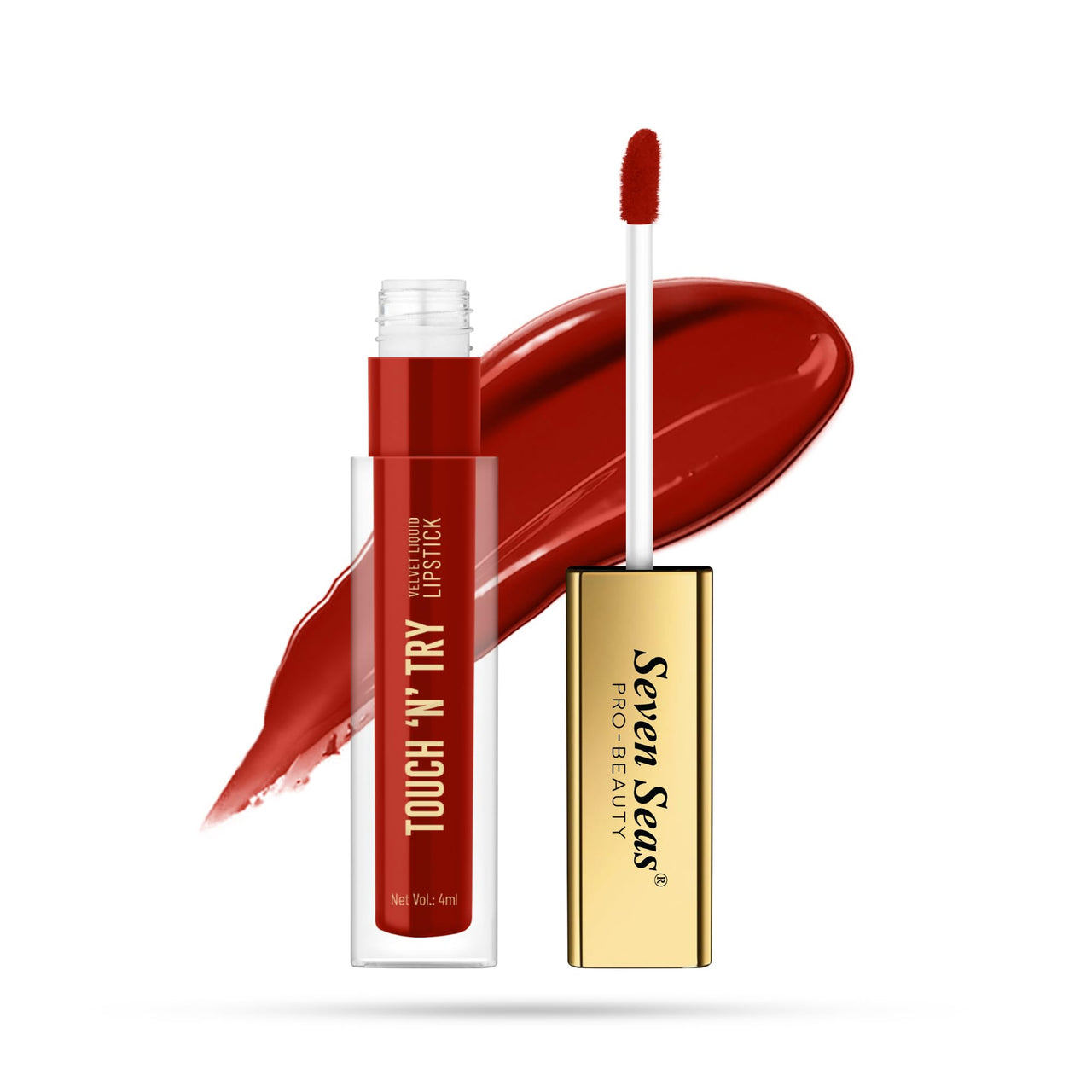 Seven Seas Touch N Try Velvet Liquid Lipstick | Matte Finish | One Swipe Application | Non Transfer | Water Proof | Liquid Lipstick for Women | Long Lasting Stay Up to 8 Hours (32, 4ML)