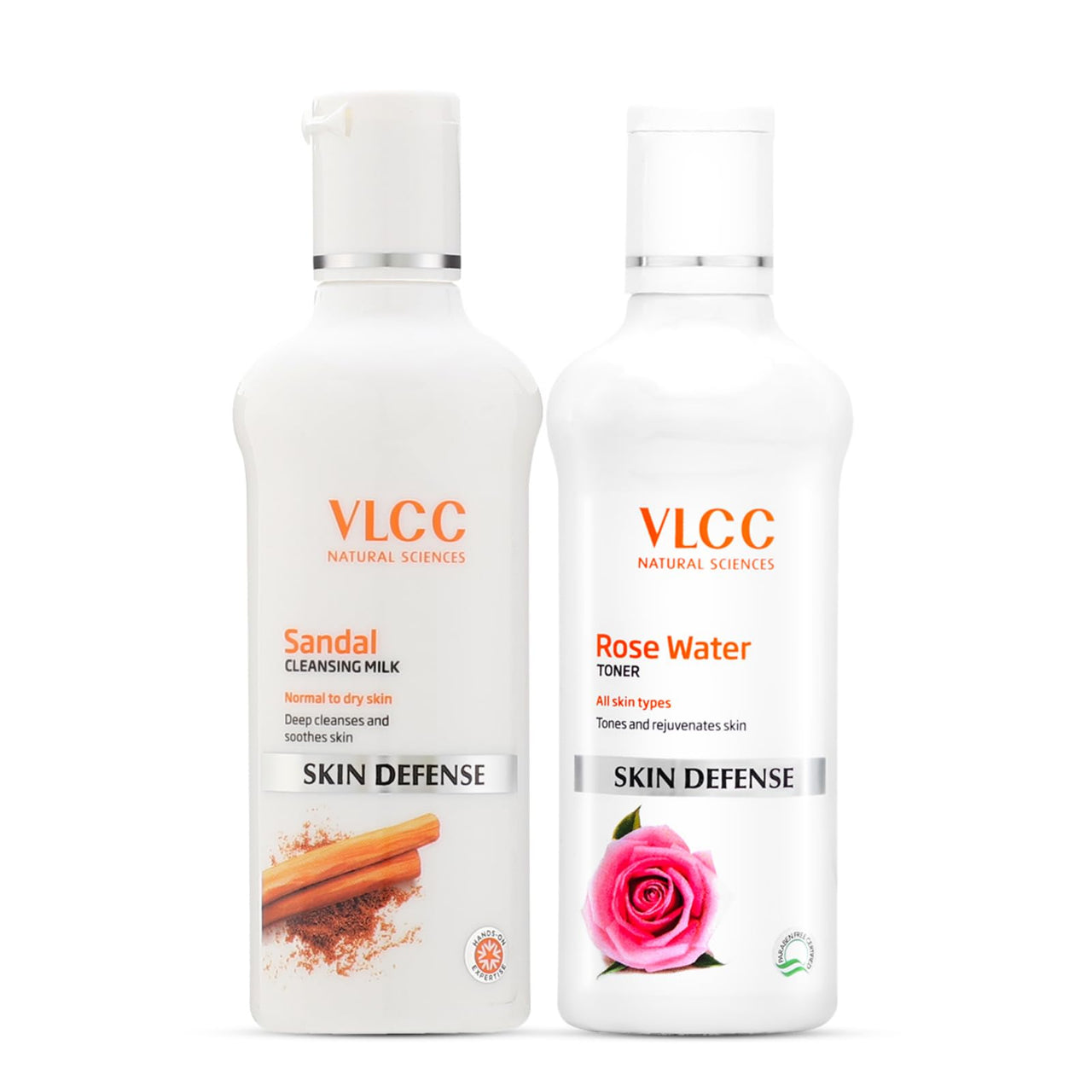 VLCC Rose Water Toner - 100ml and VLCC Sandal Cleansing Milk - 100ml | Tones & Rejuvenates Skin | Helps Maintain Skin's PH Balance | Deep Cleanses & Soothes Skin | With Rose, Aloe Vera, Sandal, Olive
