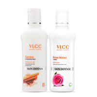 VLCC Rose Water Toner - 100ml and VLCC Sandal Cleansing Milk - 100ml | Tones & Rejuvenates Skin | Helps Maintain Skin's PH Balance | Deep Cleanses & Soothes Skin | With Rose, Aloe Vera, Sandal, Olive