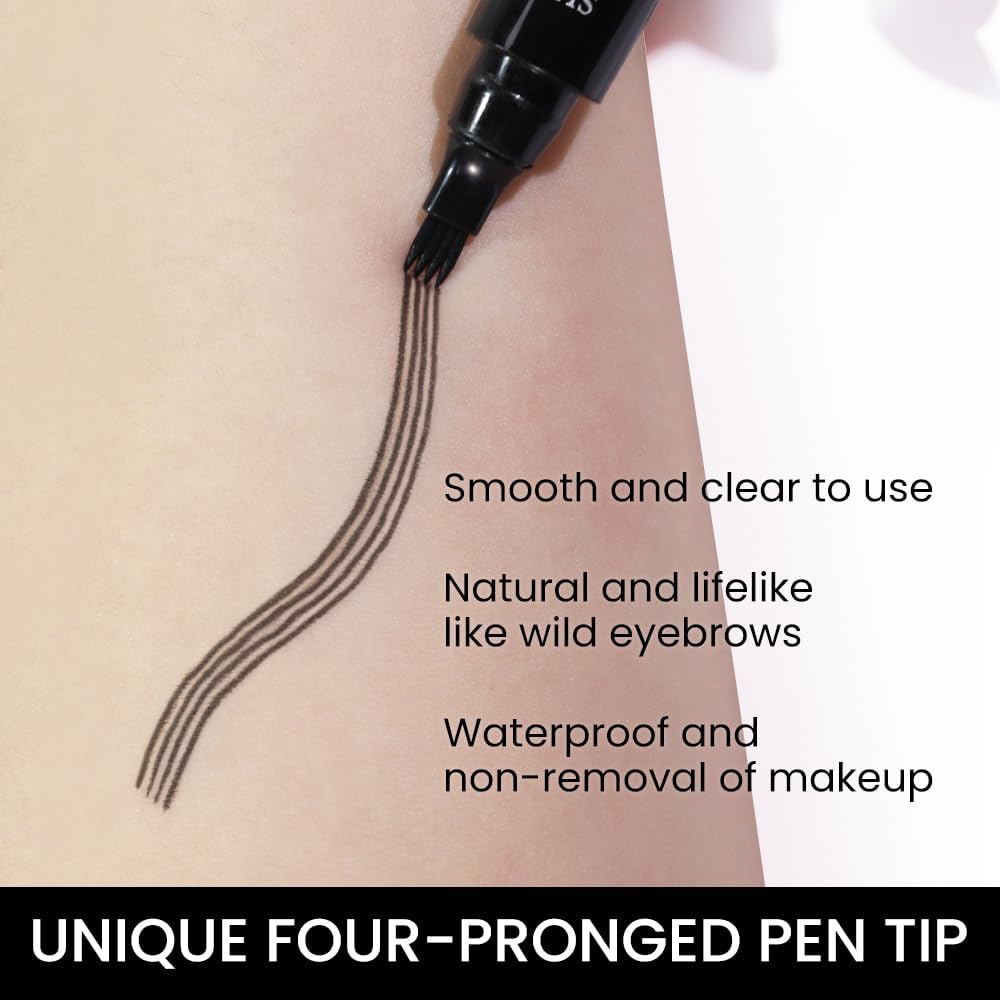 ZEYFLEEB 4 Point Eyebrow Pencil Black,Waterproof Microblading Eyebrow Pencil with a Micro-Fork Tip Applicator Creates || Black Fine Sketch Liquid Eye Brow Tattoo Tint Pen