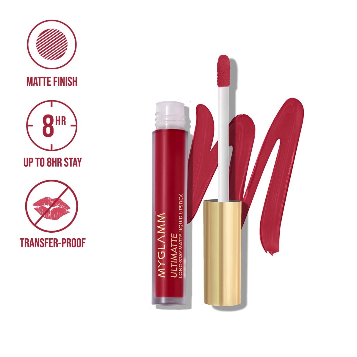 MyGlamm Ultimatte Long Stay Matte Liquid Lipstick-Cherry Hottie-2.5 g | Red Lipstick With Vitamin E | 8hr Long Lasting Lipstick | No-Smudge, Waterproof Formula | Vegan & Cruelty Free