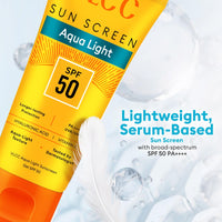 VLCC Aqua Light Sunscreen Gel SPF 50 PA+++ | Fast-Absorbing, Non-Greasy, No White Cast | Broad Spectrum UV Protection | Hyaluronic Acid & Vitamin C | Dry Touch, Lightweight, Hydrating Sunscreen - 100g