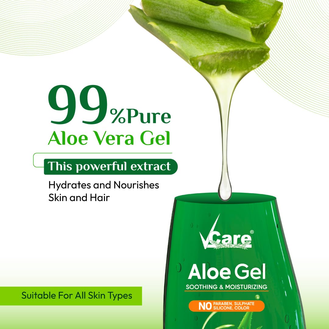 VCare Aloe Vera Gel | Aloe vera Gel for Face | Skin, Acne Scars, Wrinkles, Hair Care, Moisturizer & Dark Circles for Smooth Skin, 120 ml (Pack of 2)