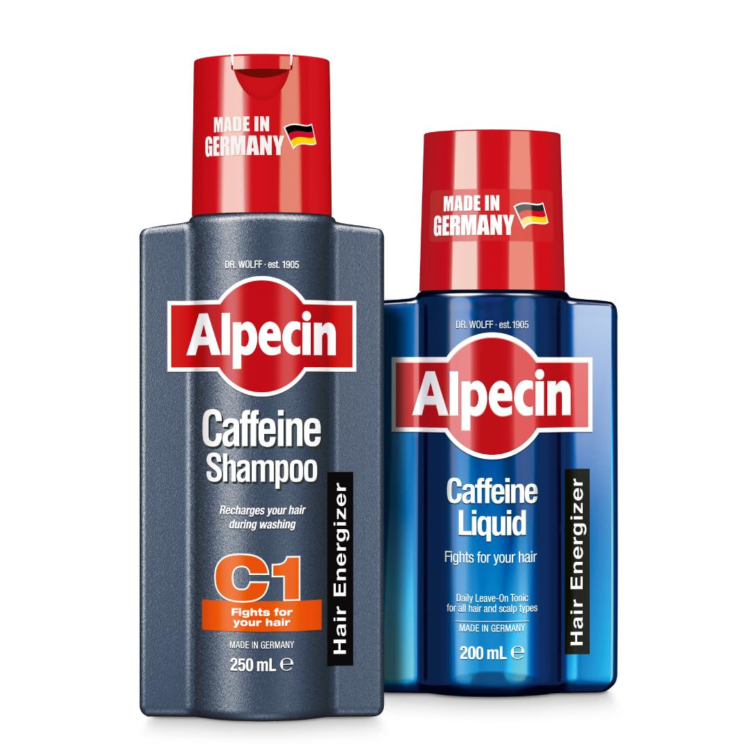 Alpecin Caffeine Shampoo C1 and Liquid | Hair Care for Men | Set of 375ml Shampoo and 200ml Liquid