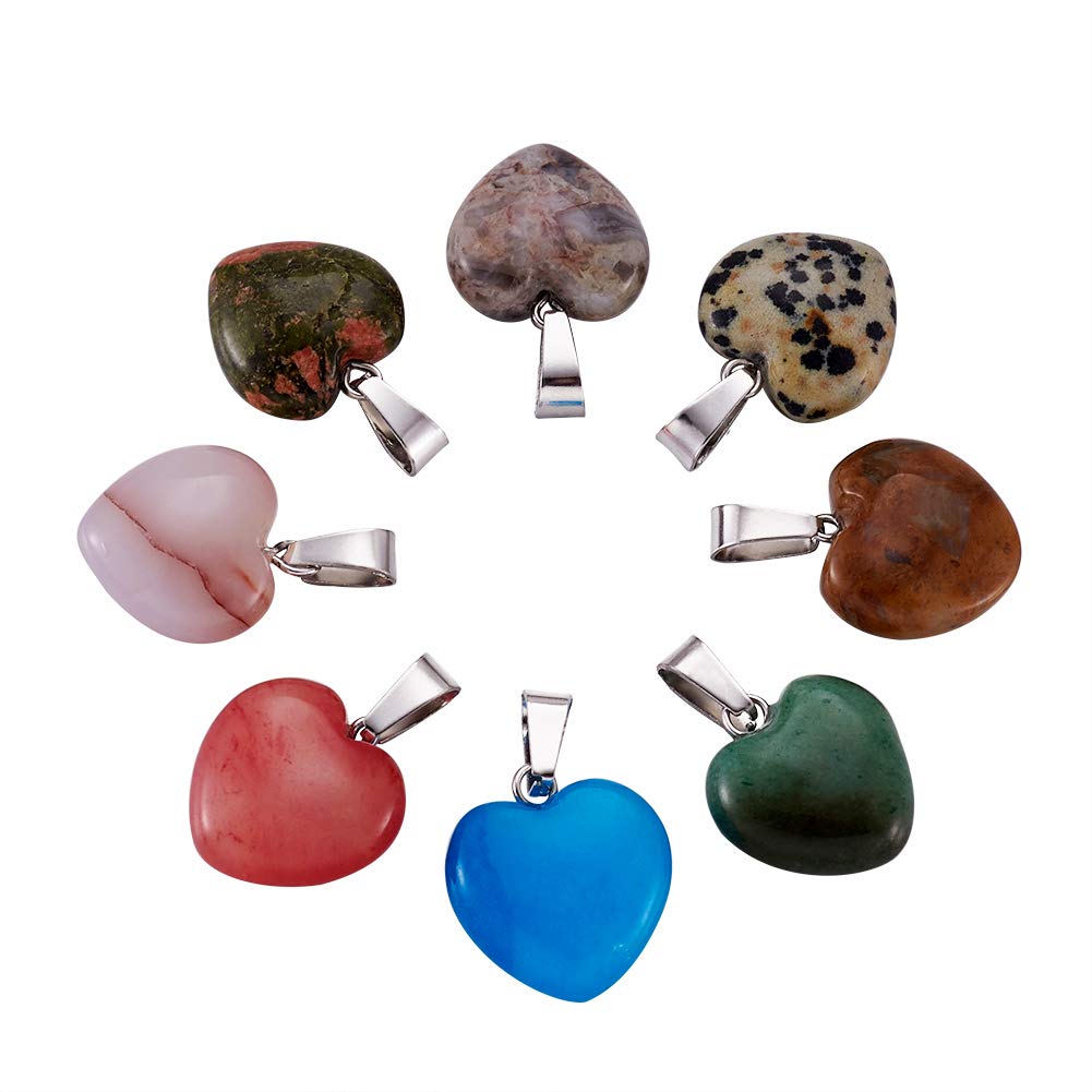 FASHEWELRY 50pcs Heart Shaped Stone Pendants Healing Chakra Crystal Gemstone Rock Charms Random Mixed Bulk for Valentine's  Day Gift Jewelry Making Hole: 2x7mm 1-Mixed Color-Heart-Random 50pcs