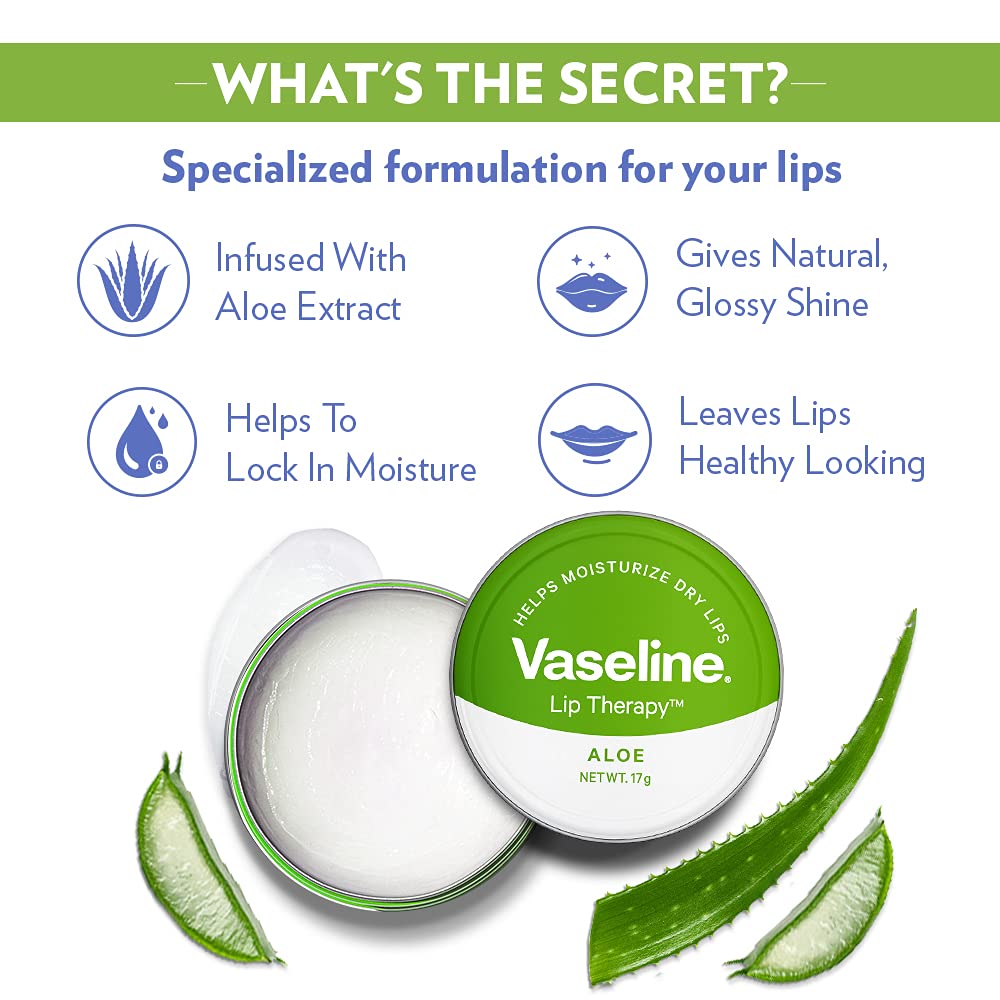 Vaseline Lip Tins Aloe|| 17g | Infused with Aloe Extracts for Lip Hydration & Natural Shine