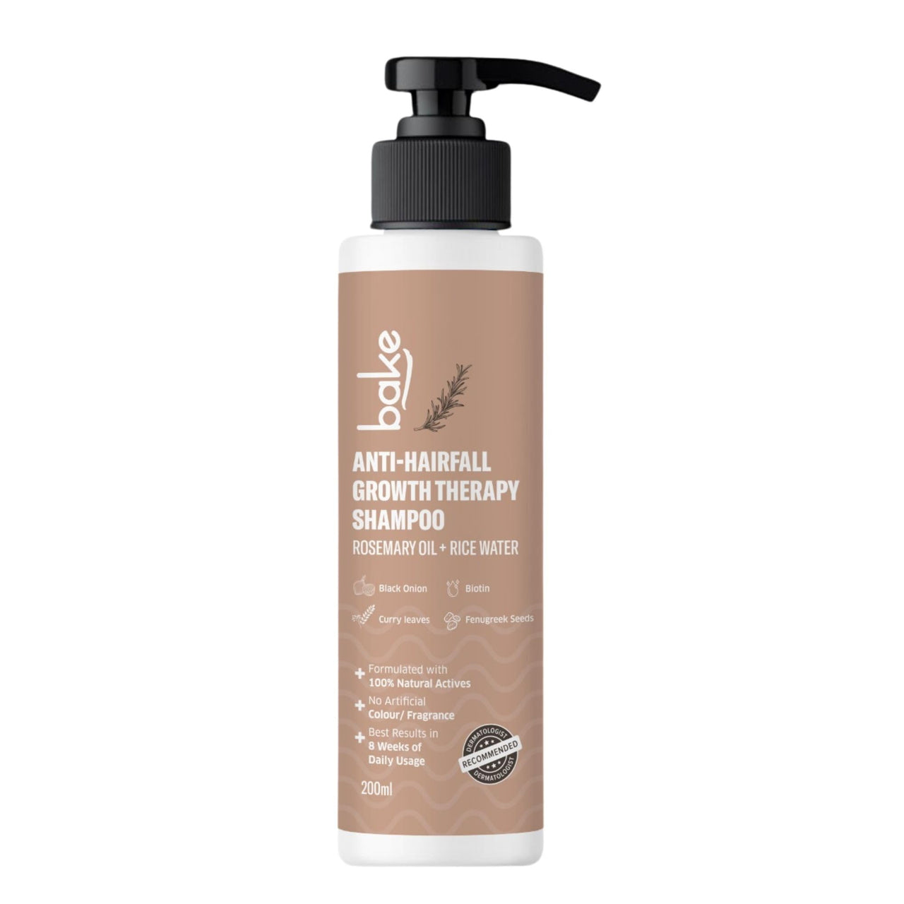 BAKE Rosemary Anti Hair Fall Shampoo for Hair Growth, Hair Fall & Dandruff Control with Black Onion & Methi Dana, Reduces Hair Loss & Prevents Hair Damage, For Men & Women - 200ml