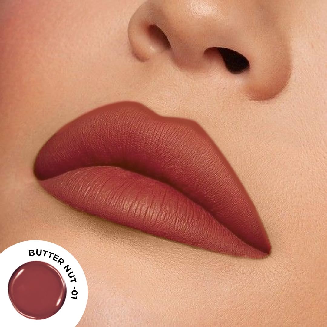 SOKU Always Kissable Long-Lasting Matte Liquid Lipsticks for Women Waterproof, Smudge-Proof | Lightweight Vegan Formula with Vitamin E | Smooth Application, Rich Colour (Butter Nut 01) - 4.5 ml