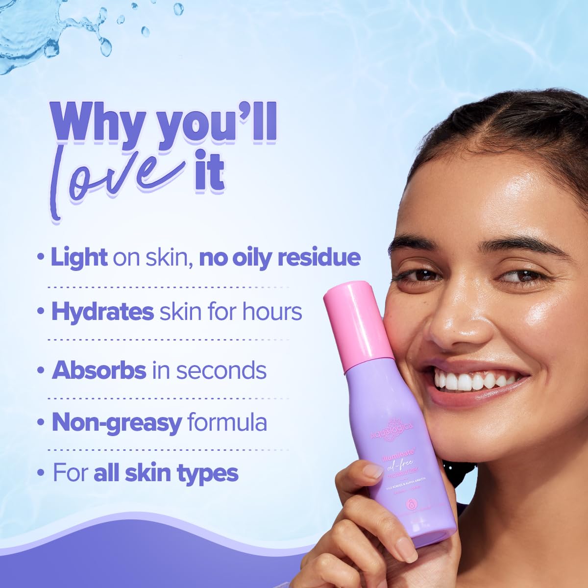 Aqualogica's Lightweight Moisturizer For Face | With Hyaluronic Acid & Alpha Arbutin | Hydrating & Oil-Free | For Men & Women | For Oil to Combination Skin |100g